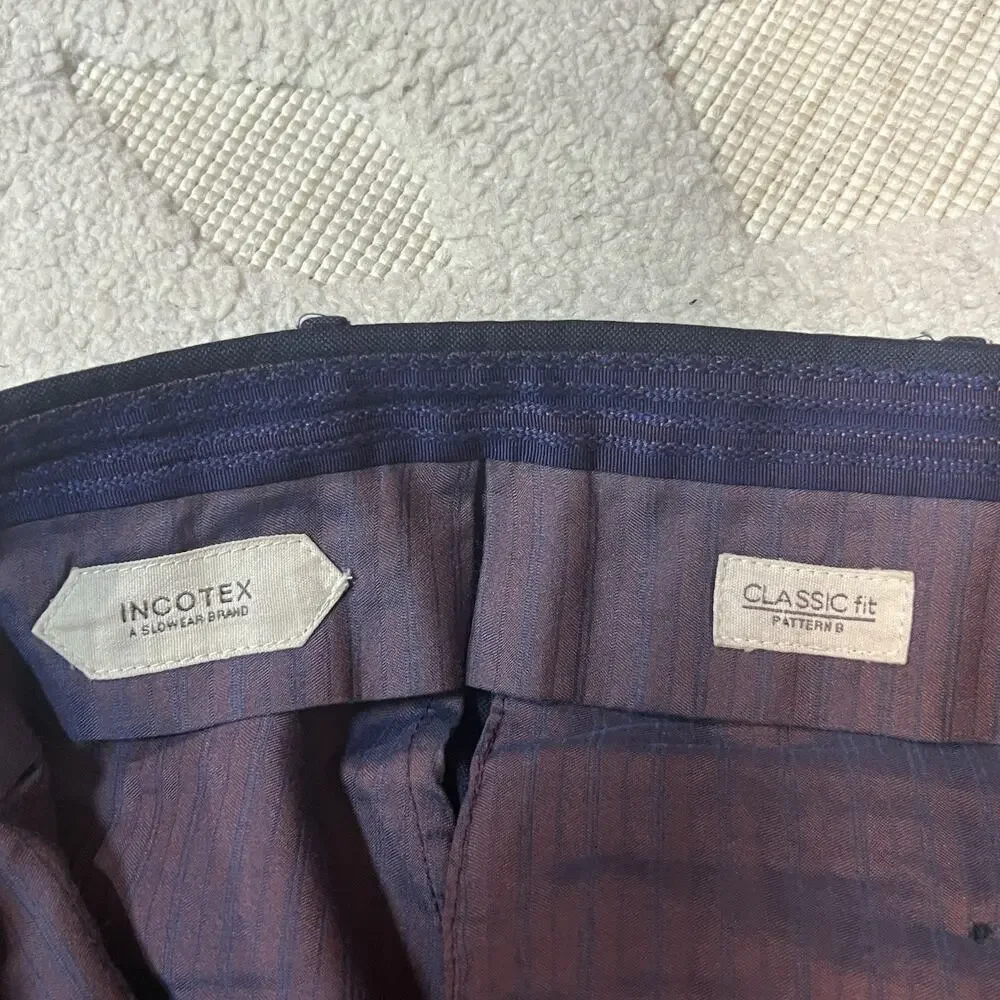 INCOTEX Pants Mens 34 (33x30) Slowear Classic Fit Wool Trousers Navy Blue EUC